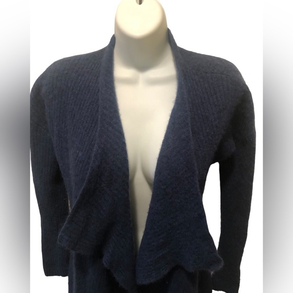 Griffin 100% Cashmere Open Cardigan Sz. M Navy Blue Long Sleeve Cascade Front - Picture 3 of 6